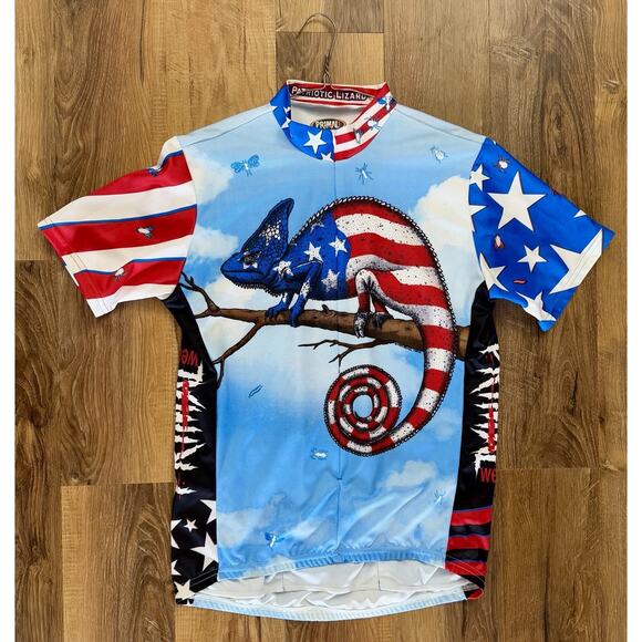 Primal‎ Wear Cycling Jersey Patriotic Lizard Size Large Quarter Zip EUC USA - Picture 1 of 7